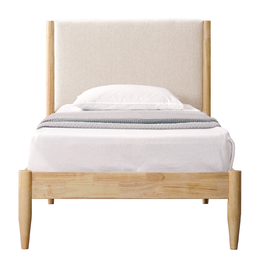 Besan Solid Wood Boucle Upholstered Headboard Bed Frame